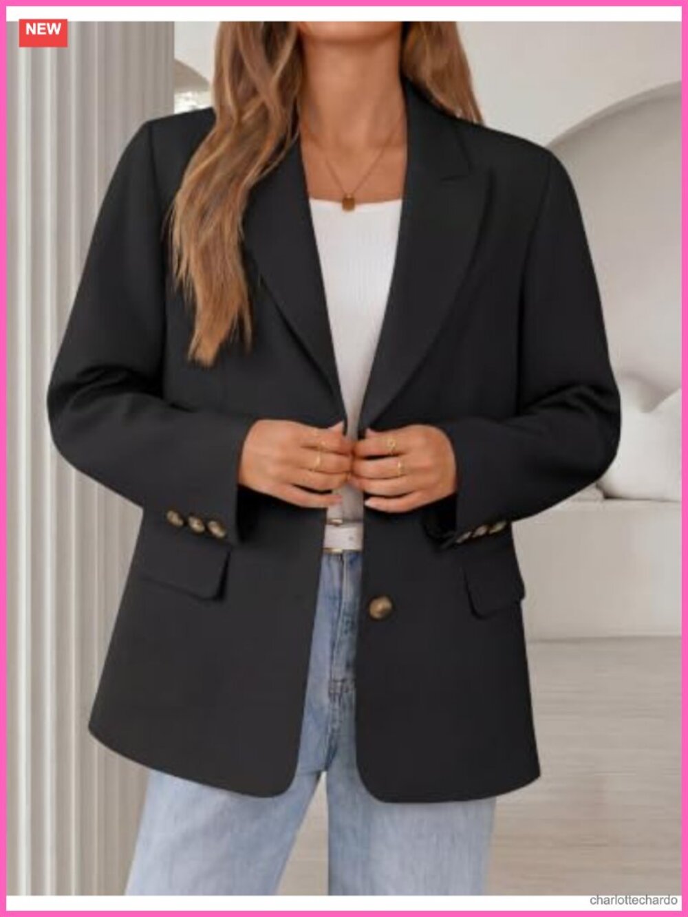 Women's Oversized Suit Blazer Notched Lapel Flap Pockets Long Sleeve Open Front - Picture 3 of 6
